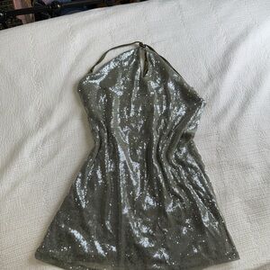 Peppermayo Olive Green Sequin Backless Mini Dress